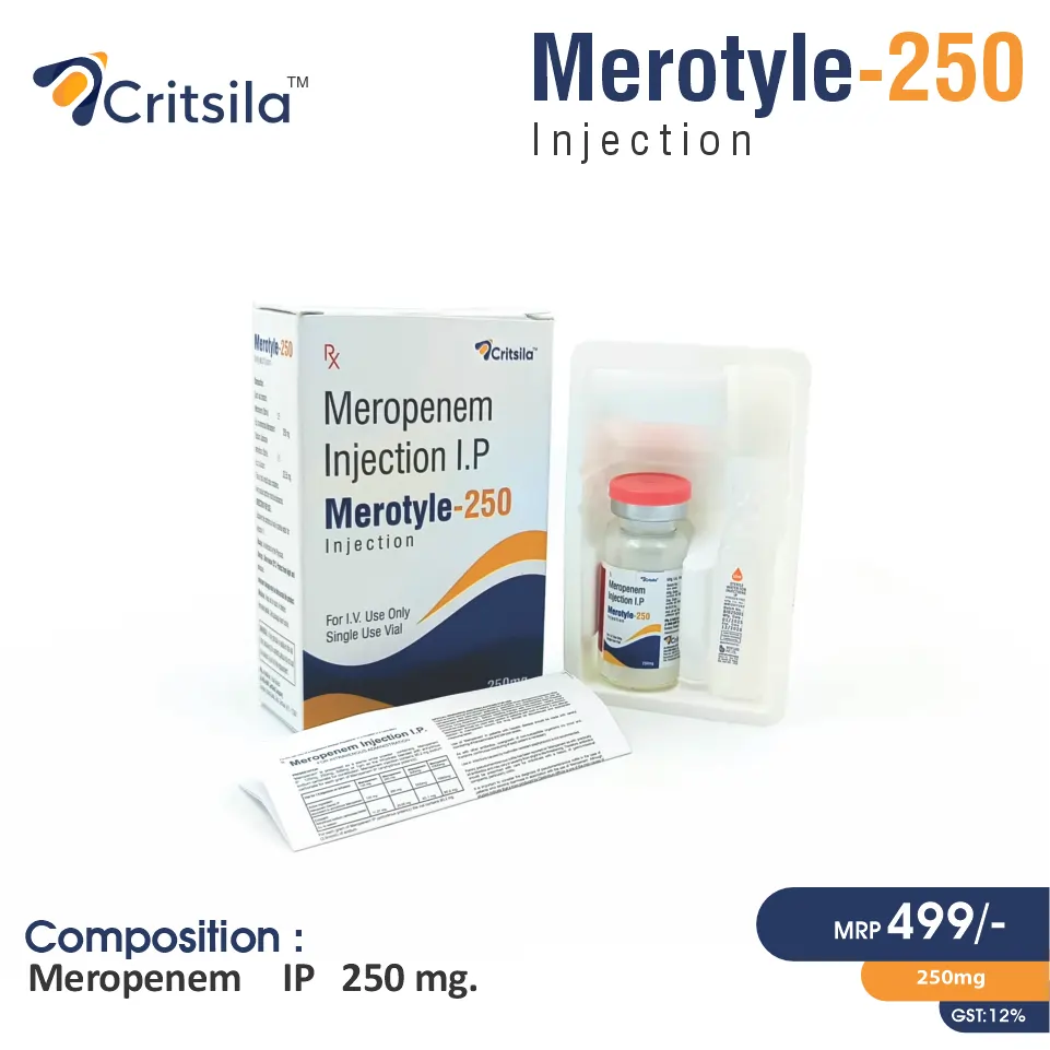 Meropenem (250mg) at the best price in PCD Pharma Franchise for Antibiotic and Bacterial Infection Treatment.